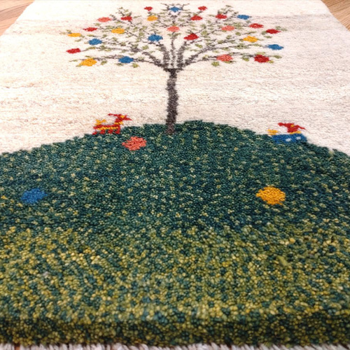 ペルシャ ギャッベ 玄関マット 90x60 ザクロの木 ランドスケープ