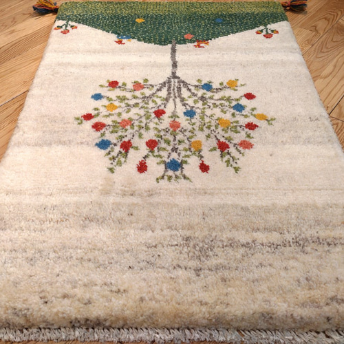 ペルシャ ギャッベ 玄関マット 90x60 ザクロの木 ランドスケープ