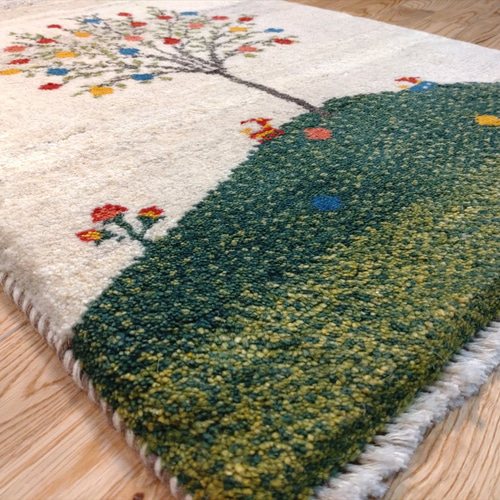 ペルシャ ギャッベ 玄関マット 90x60 ザクロの木 ランドスケープ