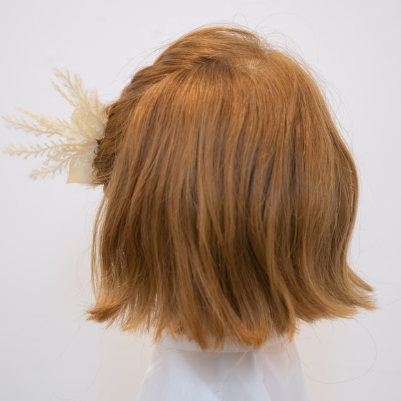 【ボブやショートボブの花嫁様に】クレマチスシード・パンパスグラスのヘッドドレスB　秋冬のBOHOウェディングの髪飾り 7枚目の画像