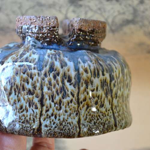 再入荷！】抹茶茶碗割高台(孔雀釉)ネプチューン ＊抹茶茶碗 ※桐箱入り