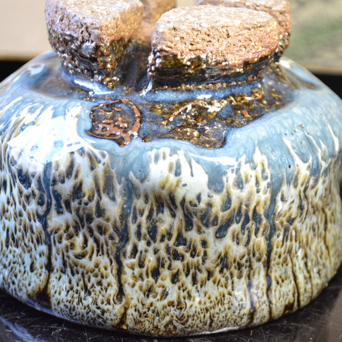 再入荷！】抹茶茶碗割高台(孔雀釉)ネプチューン ＊抹茶茶碗 ※桐箱入り