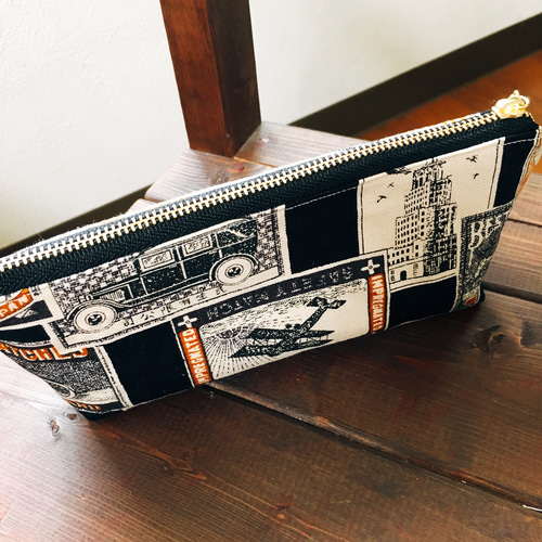 ふわふわペンケース 筆箱 レトロ 帆布 クルマ 飛行機 マッチ箱