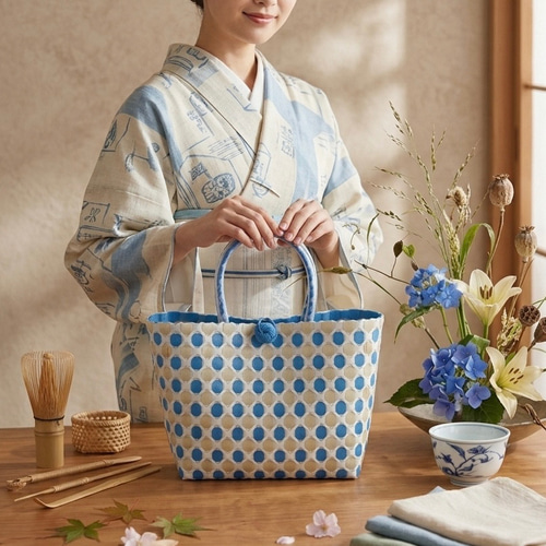 M】撥水素材の プラカゴ 爽やかブルー ppバンドの かごバッグ かご