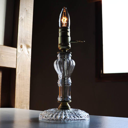 アンティークカットガラスクリアライトスタンド