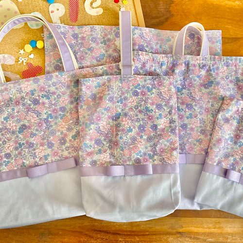 入園入学5点セット パープル系リボンリバティ柄 パープル 入園入学5点セット パープル系リボンリバティ柄 パープル