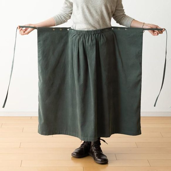 ほっこり秋色コーデュロイ　ロングスカート　オリーブグリーン　～お好きな丈で～ 4枚目の画像