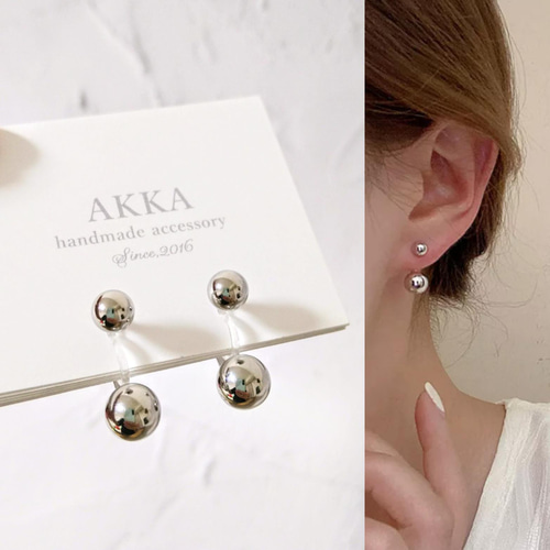 シルバーボールのシンプル樹脂イヤリング 樹脂ピアス金属アレルギー