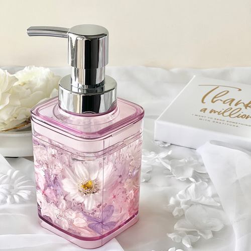 完成品】ハーバリウムディスペンサー（泡ハンドソープ）/ピンク