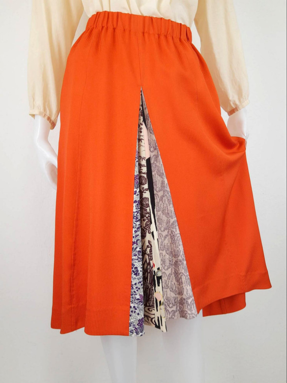 着物リメイク 送料無料 橙色の元気スカート 2枚目の画像