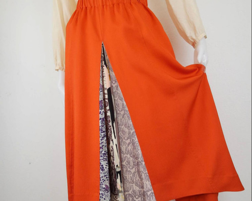 着物リメイク 送料無料 橙色の元気スカート フレアスカート アトリエ
