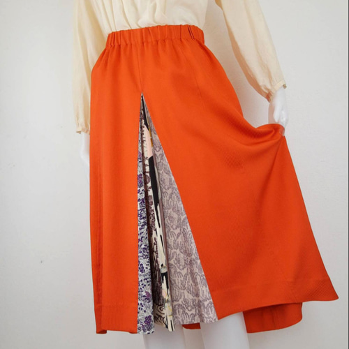 オレンジ！不規則重ねスカート☆レトロシャツ×デニム☆古着リメイク オレンジ様専用！不規則重ねスカート☆レトロシャツ×デニム☆古着リメイク