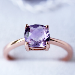 アメジスト指輪、リング：2月の誕生石：紫色、四角、スクエア、透明感：ピンクゴールド：Creema限定【送料無料】 5枚目の画像