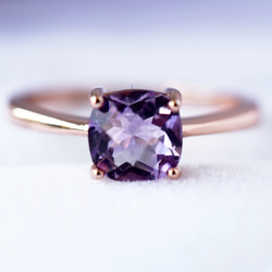 アメジスト指輪、リング：2月の誕生石：紫色、四角、スクエア、透明感：ピンクゴールド：Creema限定【送料無料】 6枚目の画像