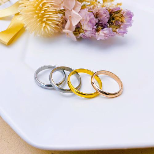 春のペアリング＊* アラン模様 鏡面 艶消し 刻印 ステンレス素材〈2本