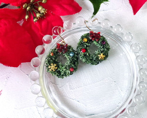 クリスマスチェーンピアス イヤリング ツリー×リース クリスマスチェーンピアス イヤリング ツリー×リース