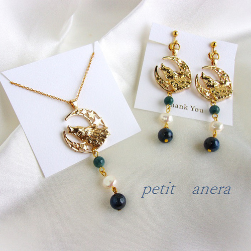 送料無料】狼アクセサリーセット／天然石♢月に吠えるネックレス