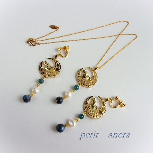 送料無料】狼アクセサリーセット／天然石♢月に吠えるネックレス