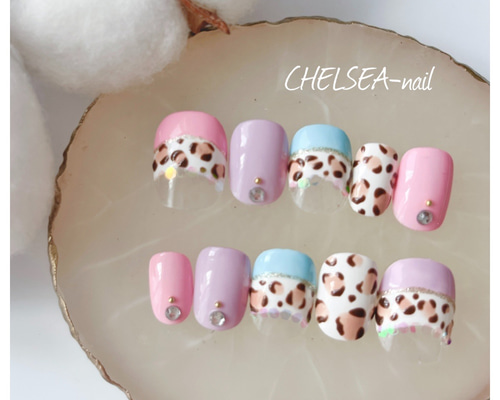 お急ぎ便B♥ ネイルチップ 水色ネイル メンカラネイル ツイード フレンチ