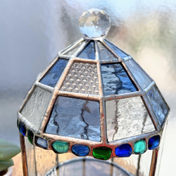 鳥かご　ブルー　（ステンドグラスのテラリウム・ガラスポット・プランター） 3枚目の画像