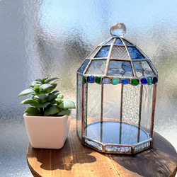鳥かご ブルー （ステンドグラスのテラリウム・ガラスポット