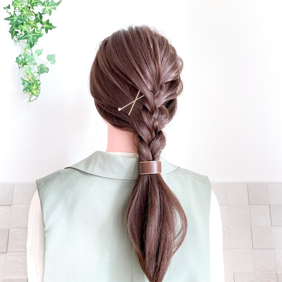 ♥️200  10色 革 ポニーフック / レザー ヘアカフス ヘアアクセサリー 11枚目の画像