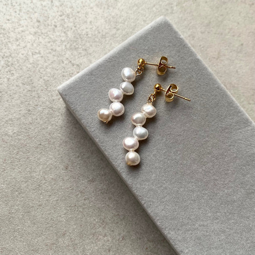 再販！クレオ淡水パールの5連ピアス/イヤリング ピアス（スタッド・一