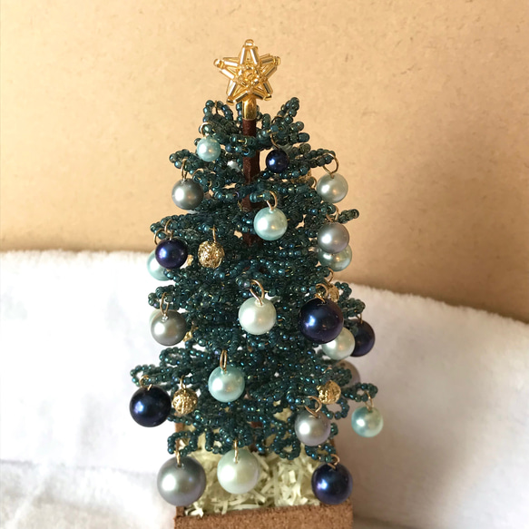 ＊緑ツリー＊　ビーズのクリスマスツリー　ビーズツリー　卓上　クリスマス　ミニチュア　置物　飾り 7枚目の画像
