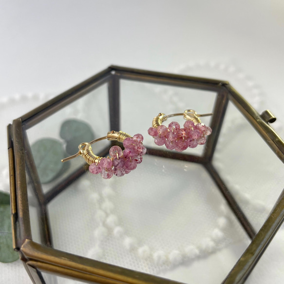 ｛ピアス/イヤリング｝14kgf/petit berries hoops ストロベリークォーツ 7枚目の画像