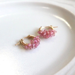 ｛ピアス/イヤリング｝14kgf/petit berries hoops ストロベリークォーツ 1枚目の画像