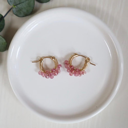 ｛ピアス/イヤリング｝14kgf/petit berries hoops ストロベリークォーツ 4枚目の画像