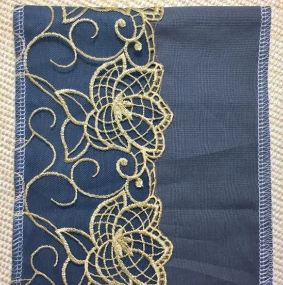 洗える刺繍半衿　金茶×ニュアンスブルー【ラスト】 7枚目の画像