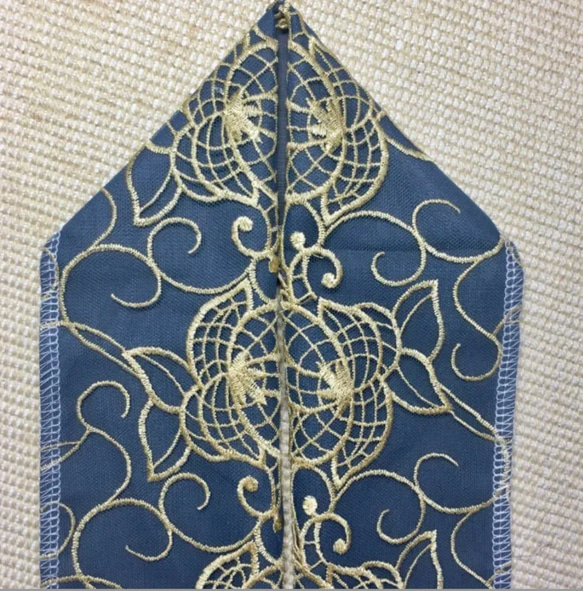 洗える刺繍半衿　金茶×ニュアンスブルー【ラスト】 6枚目の画像