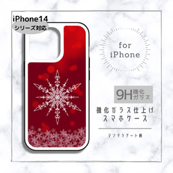 【剥製】美しい赤色のヒインコ標本 ガラスケース付き iPhoneケース】背面強化ガラス スマホケース✳︎雪の結晶・赤