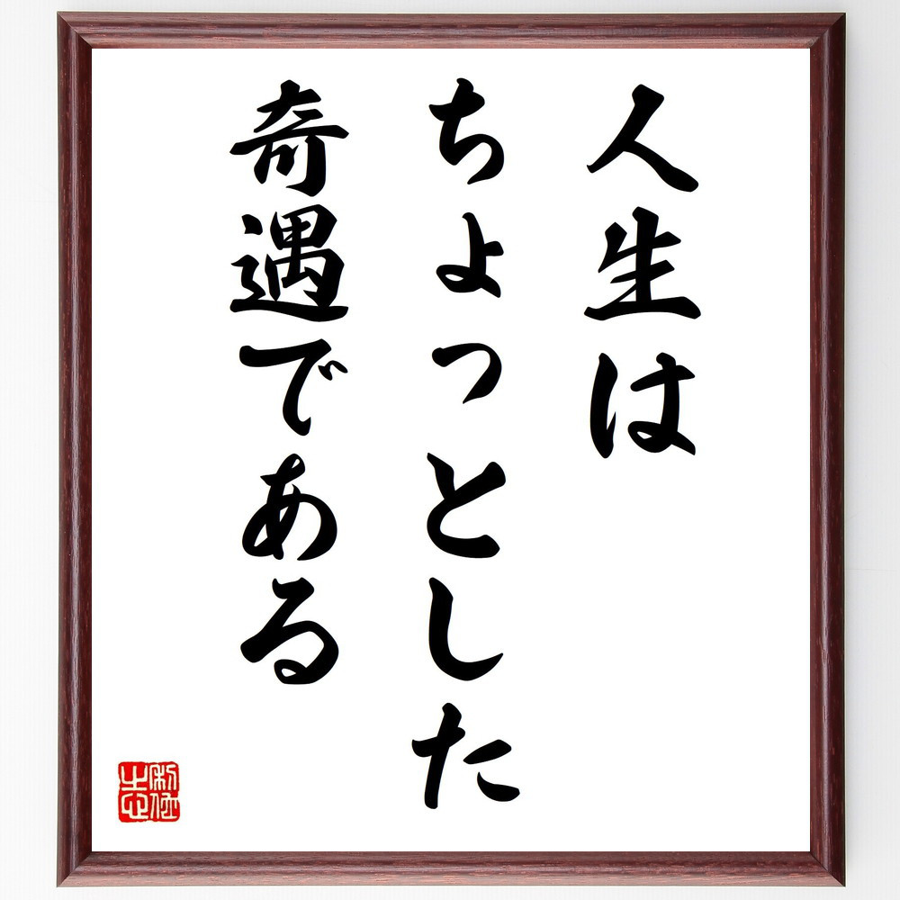名言「人生はちょっとした奇遇である」手書き書道色紙額／受注後の毛筆直筆（Y2176）