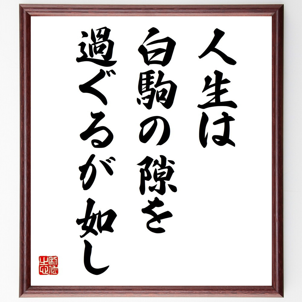 名言「人生は白駒の隙を過ぐるが如し」手書き書道色紙額／受注後の毛筆直筆（Y2177）
