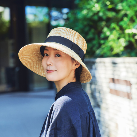 【新品未使用♪】高級 エリックジャヴィッツ　女優帽　麦わら帽子 ステラ Stella 麦わら帽子 つば広 女優帽 ブラックリボン 小さい