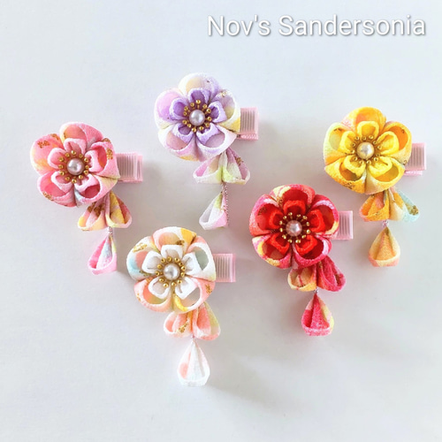 つまみ細工 髪飾り 花mini/選べる5色 ＊初節句/ひな祭り/お食い初め