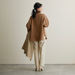 なめらか裏起毛シャツ　あったか＆ゆるふわ　ノーカラー　サイズ38　モカ　スナップボタン　 15枚目の画像