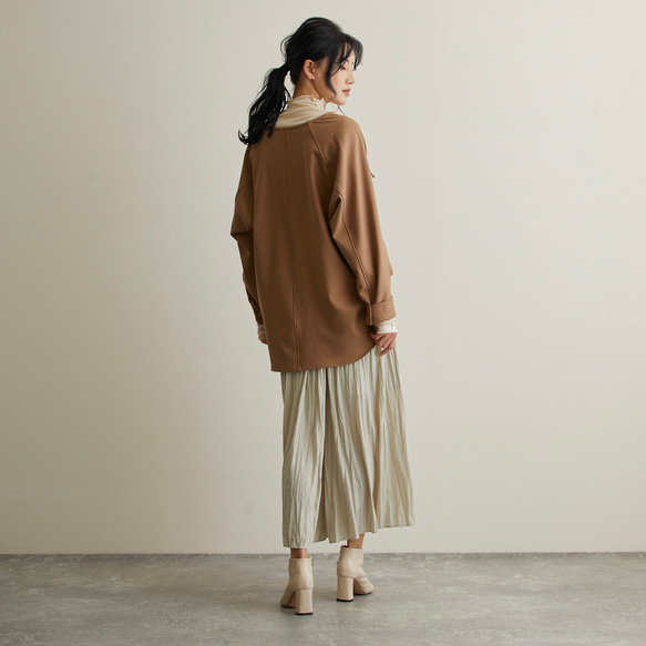 なめらか裏起毛シャツ　あったか＆ゆるふわ　ノーカラー　サイズ38　モカ　スナップボタン　 17枚目の画像