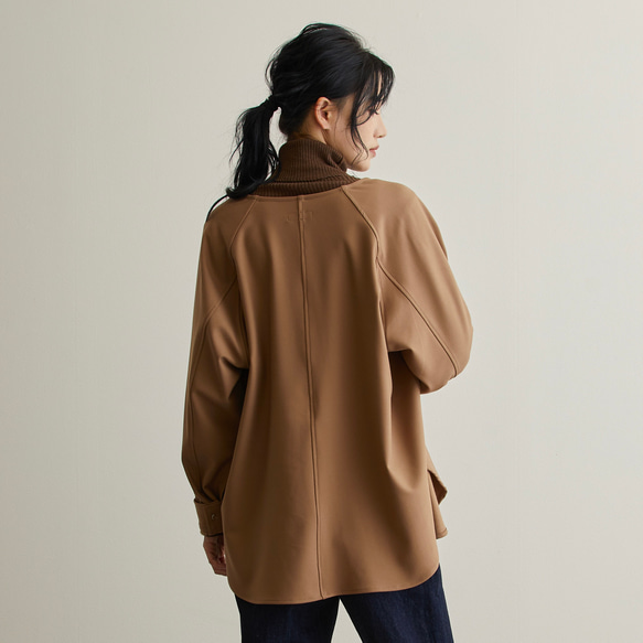 なめらか裏起毛シャツ　あったか＆ゆるふわ　ノーカラー　サイズ38　モカ　スナップボタン　 19枚目の画像