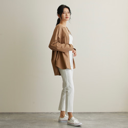 なめらか裏起毛シャツ　あったか＆ゆるふわ　ノーカラー　サイズ38　モカ　スナップボタン　 9枚目の画像