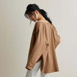 なめらか裏起毛シャツ　あったか＆ゆるふわ　ノーカラー　サイズ38　モカ　スナップボタン　 10枚目の画像