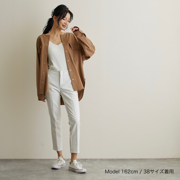 なめらか裏起毛シャツ　あったか＆ゆるふわ　ノーカラー　サイズ38　モカ　スナップボタン　 2枚目の画像