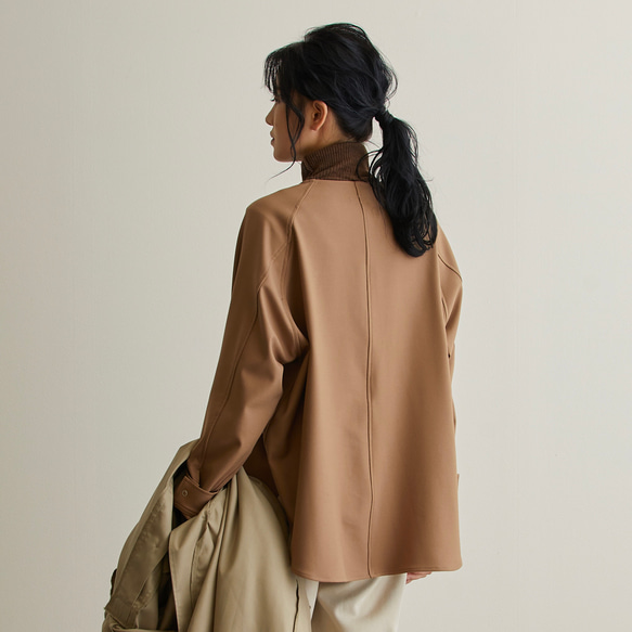 なめらか裏起毛シャツ　あったか＆ゆるふわ　ノーカラー　サイズ38　モカ　スナップボタン　 12枚目の画像