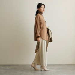 なめらか裏起毛シャツ　あったか＆ゆるふわ　ノーカラー　サイズ38　モカ　スナップボタン　 14枚目の画像