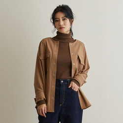 なめらか裏起毛シャツ　あったか＆ゆるふわ　ノーカラー　サイズ38　モカ　スナップボタン　 18枚目の画像