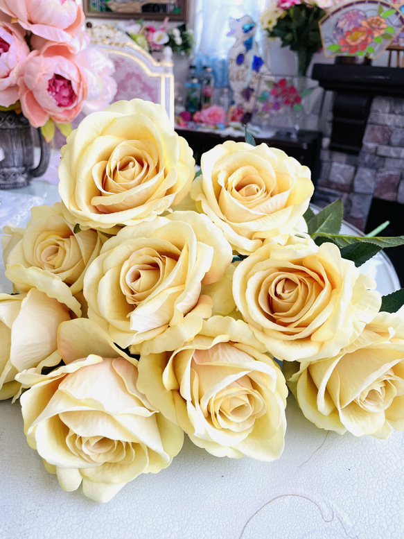 no21☆3玫瑰，黃色，玫瑰，婚禮，人造花，新娘配件 第6張的照片