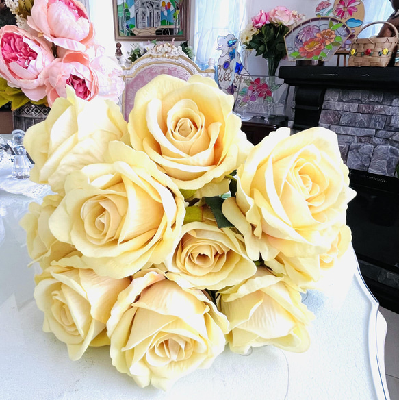 no21☆3玫瑰，黃色，玫瑰，婚禮，人造花，新娘配件 第1張的照片