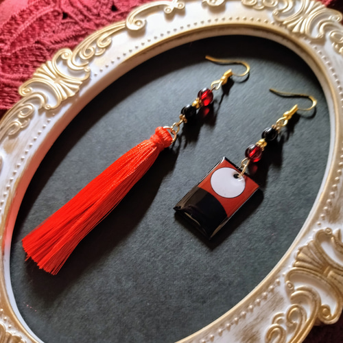 花札&タッセルピアス(イヤリング)（月）【チャイナ【中華【卒業式【和